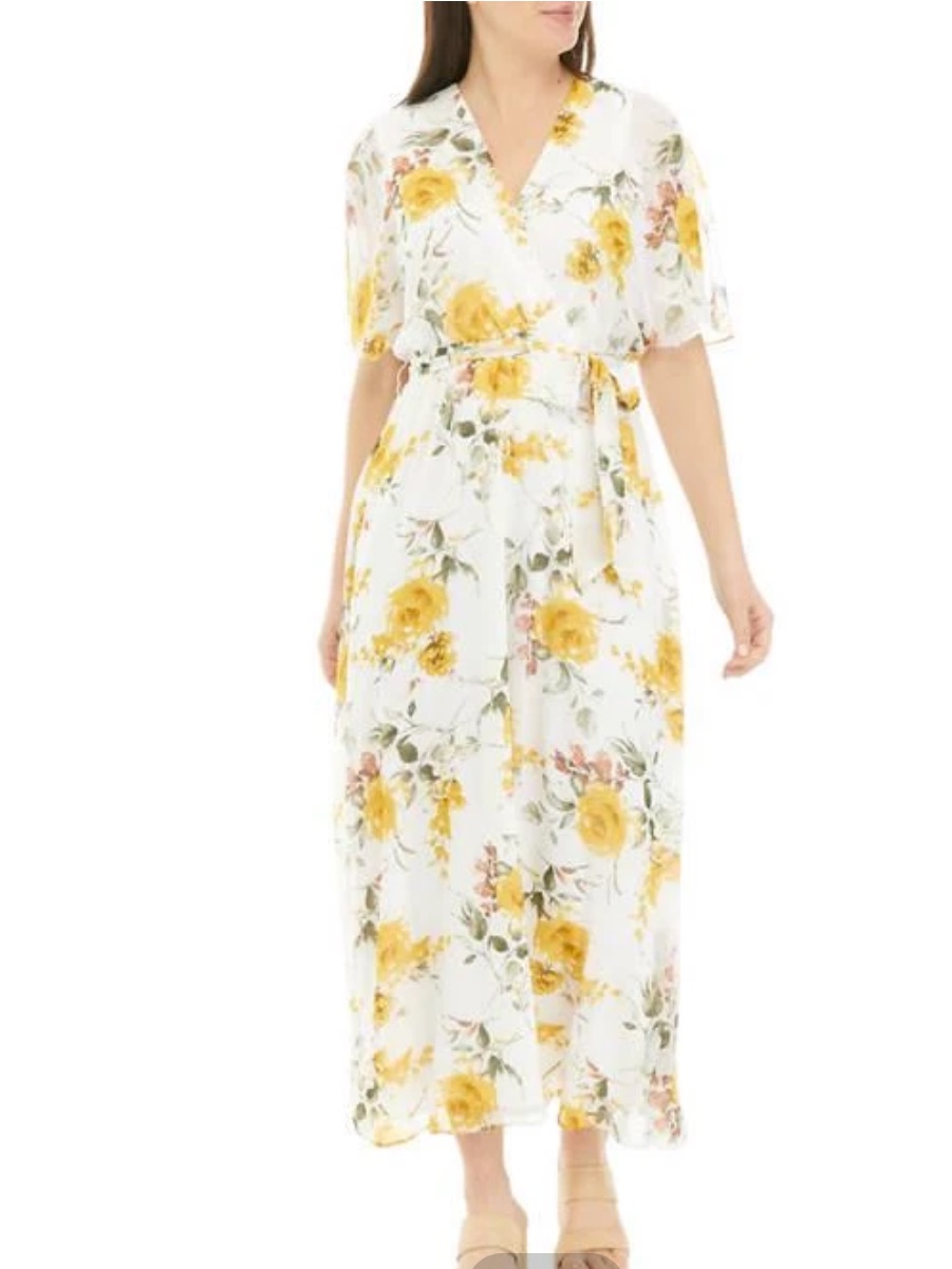 Darren Womens Floral Printed Chiffon Midi Wrap Dress Size 1x ( No Belt )